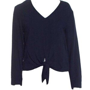Jenni Kayne Womens V Neck Tie Front Blouse Size XS Navy Capsule Wardrobe Minimal